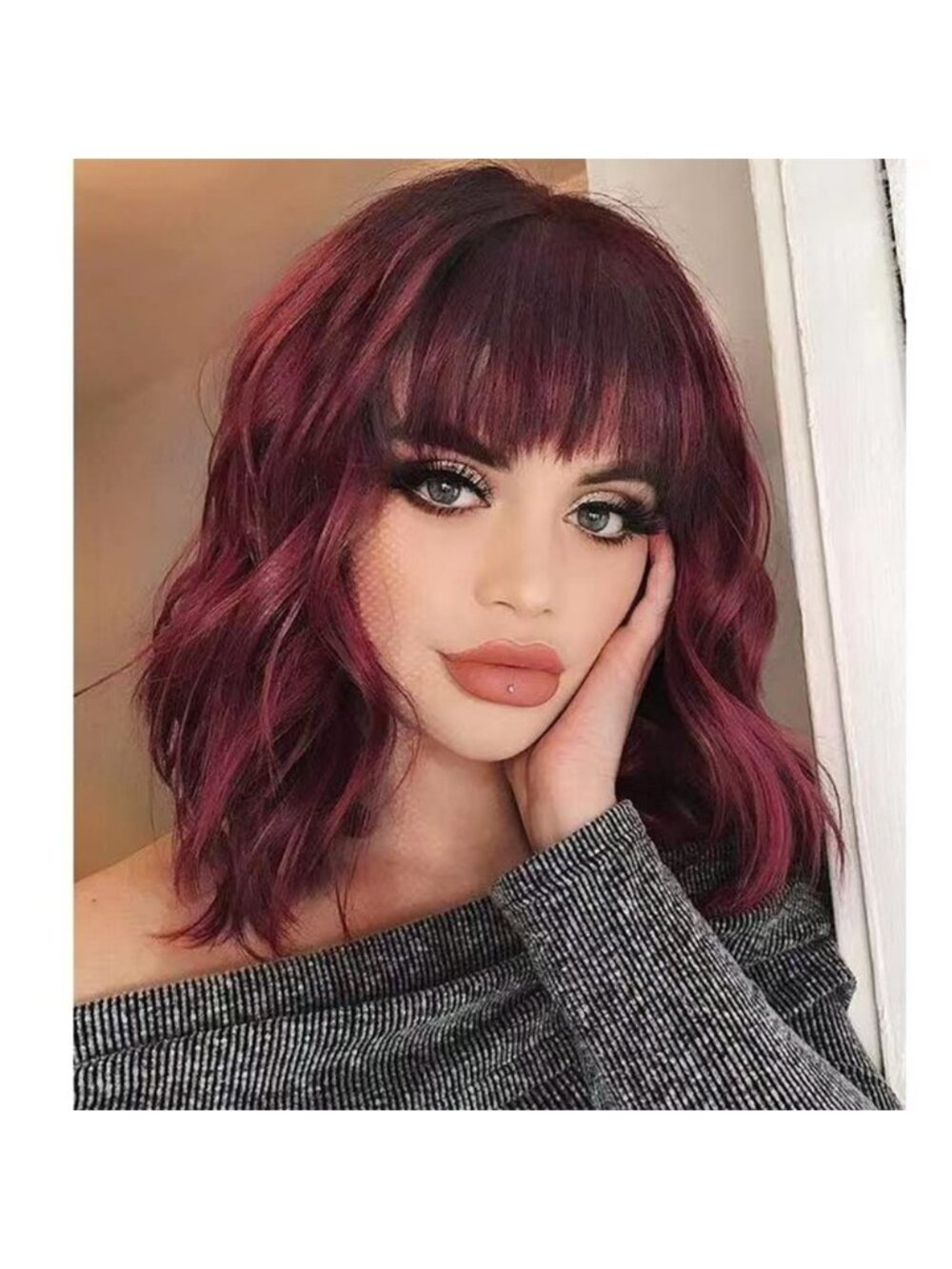 Women's 530B Ombre Bob Party Wig with Bangs Short Curly Synthetic